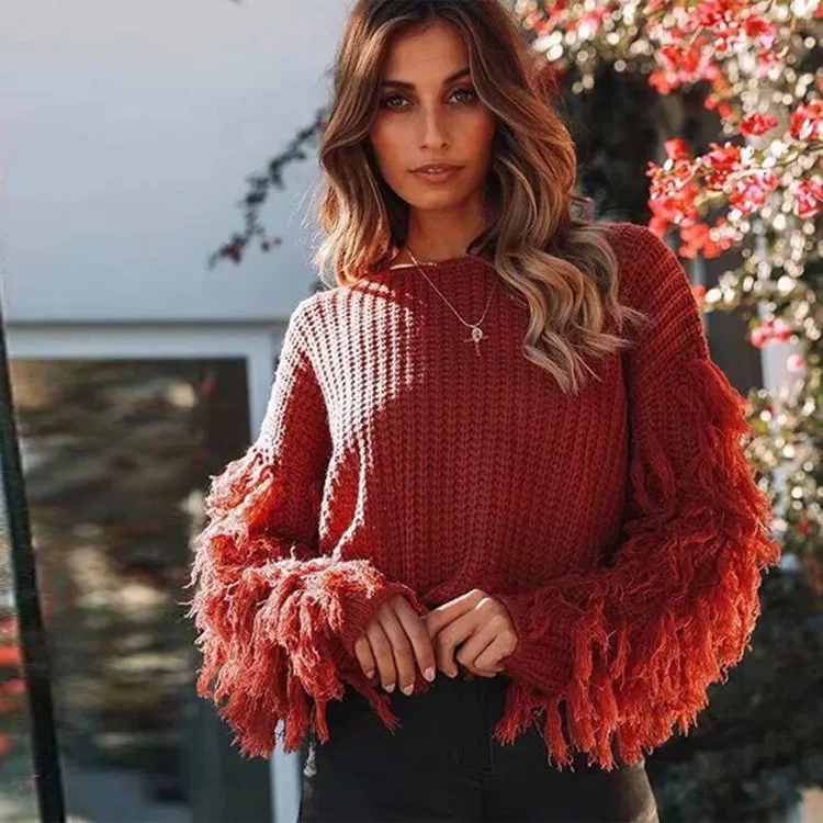 Tassel patched loose knit sweater sale