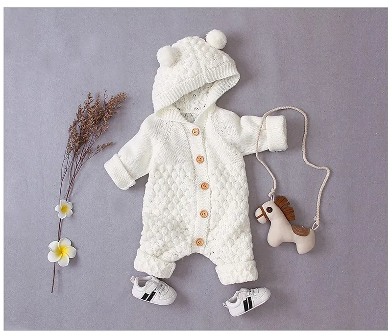 Baby Knitted Rompers Cartoon Bear Knitted Onesies Spring Autumn Newborn Boys Jumpsuits Long Sleeve Toddler Sweater Children Overall