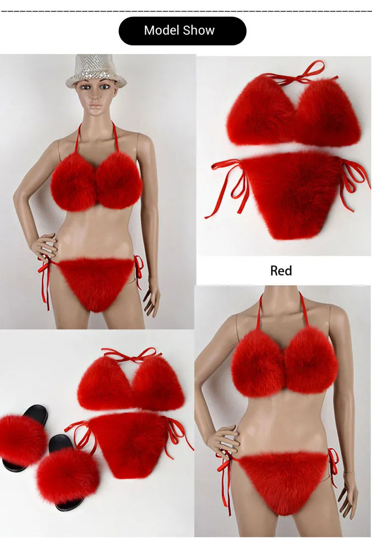 Fox Fur Bikini Bra Set With Real Furry Hair Pink Fuzzy Slippers Womens Sexy  And Warm Indoor Fluffy Underwear For Girls And Women From Wangwensi2011,  $56.68