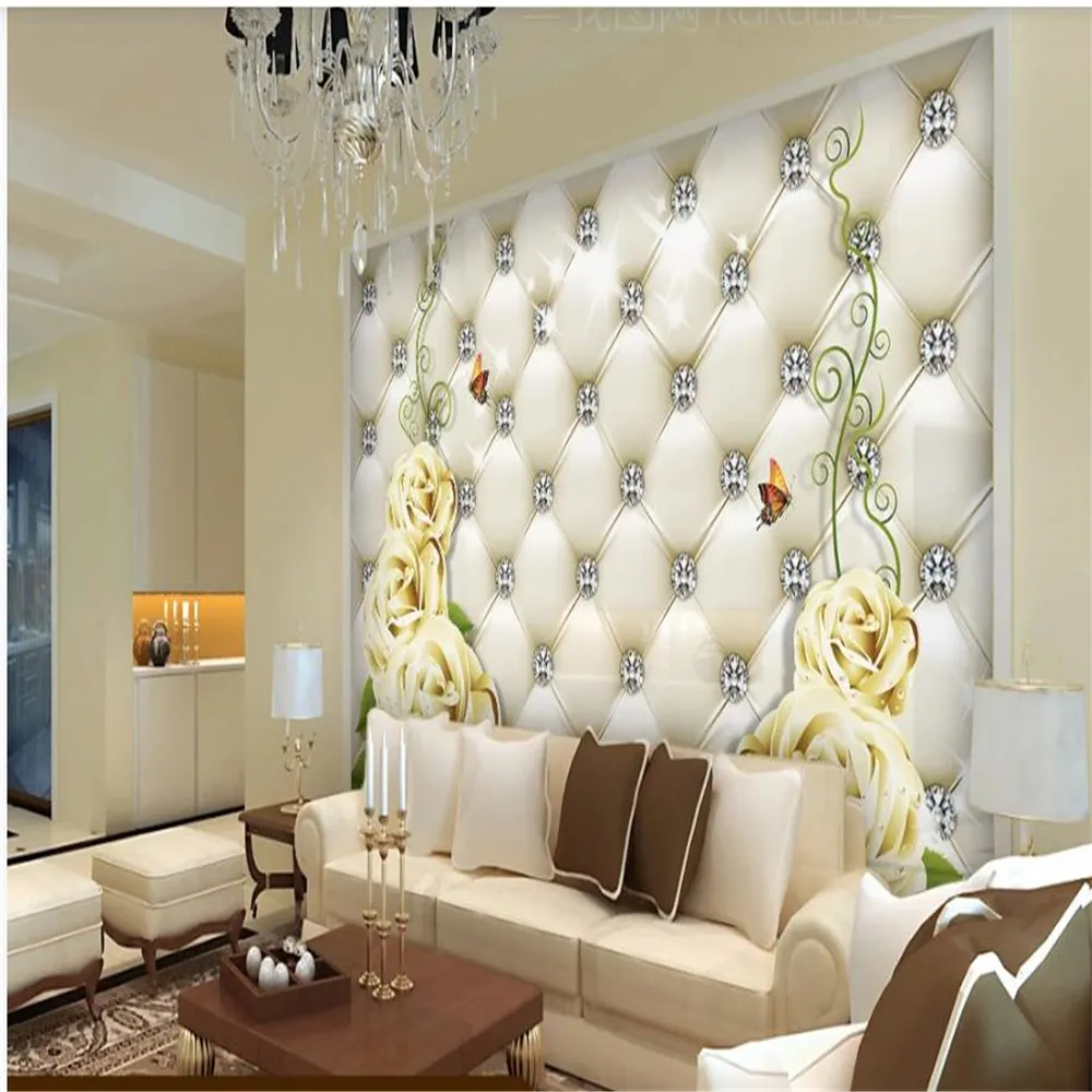 Fondo de pantalla 3D estereoscópica diamante bolsa blanda rosa amarilla fondos de pantalla murales de papel pintado 3D para la sala de estar