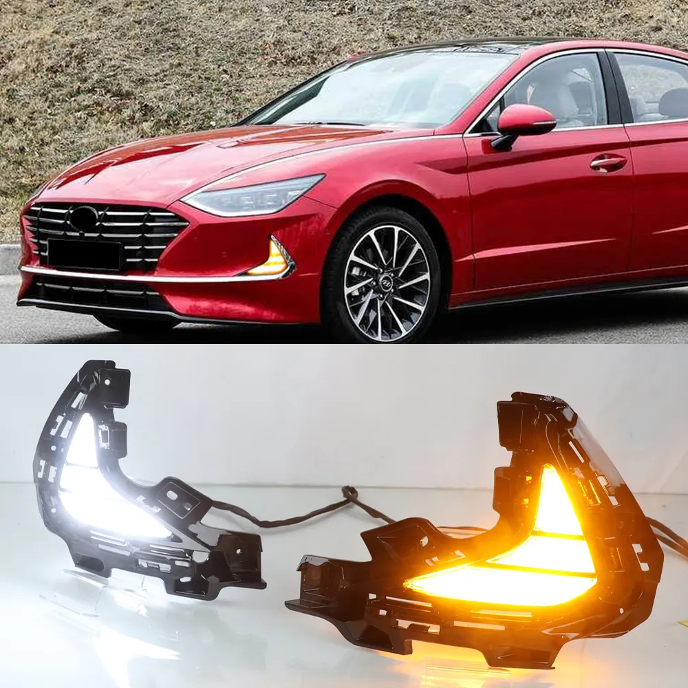 1対ヒュンダイソナタ2020 2021 DN8車LEDデイタイムランニングライトカーアクセサリーDRLフォグランプ装飾ターンシグナル