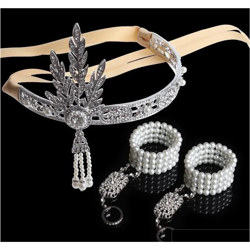 trendy 3pcs great gatsby headband hair accessory wedding bridal tiara headpiece crystal tassels band jewelry set