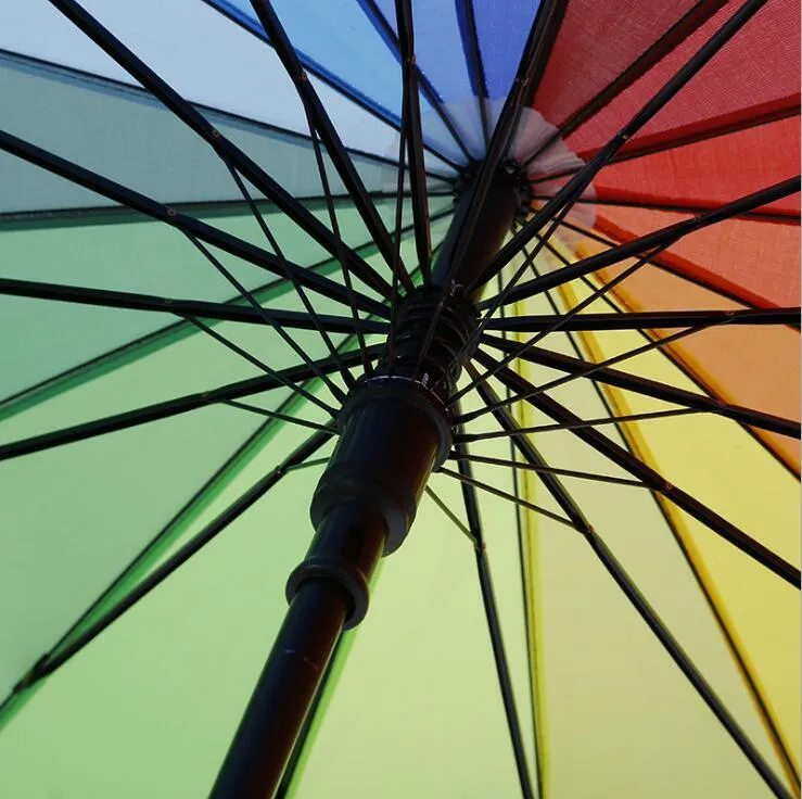Rainbow Umbrella Windproof Fashion Automatic Long Handle Straight Anti-UV Sun Rain 16K Umbrellas