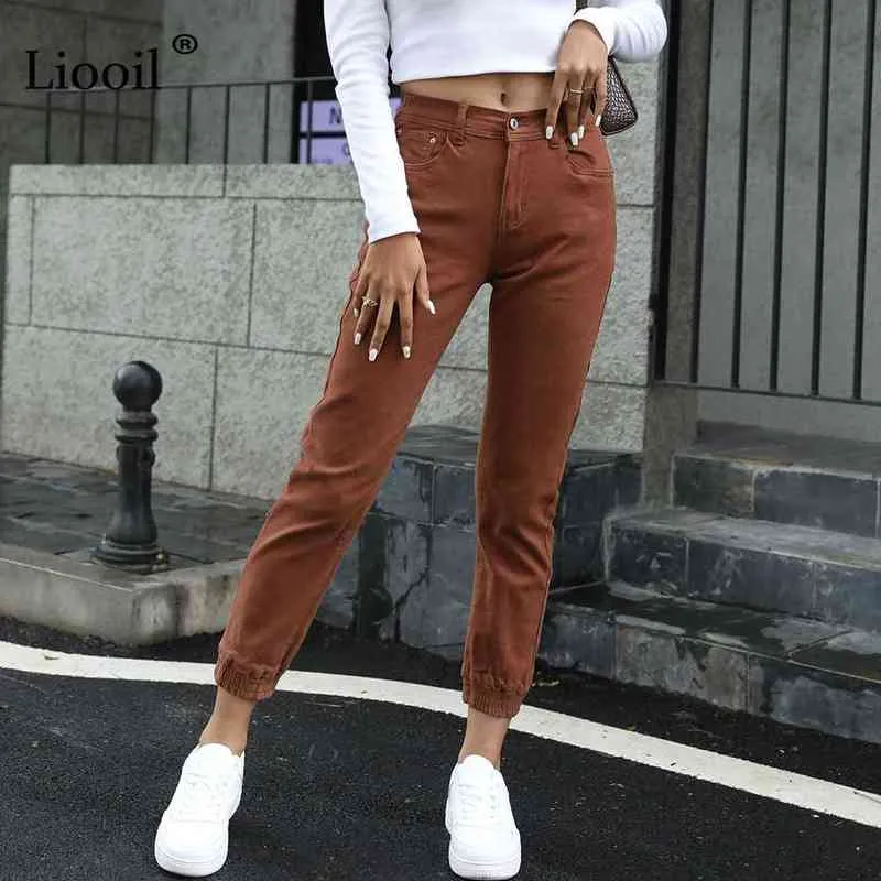 Liooil Ropa De Calle Pantalones Vaqueros Marrones Con Cintura Elastica De Algodon Pantalones Vaqueros Para Mujer Con Bolsillos Pantalones Vaqueros Sexis Elasticos De Primavera 2022 Para Mujer Y220311 ...