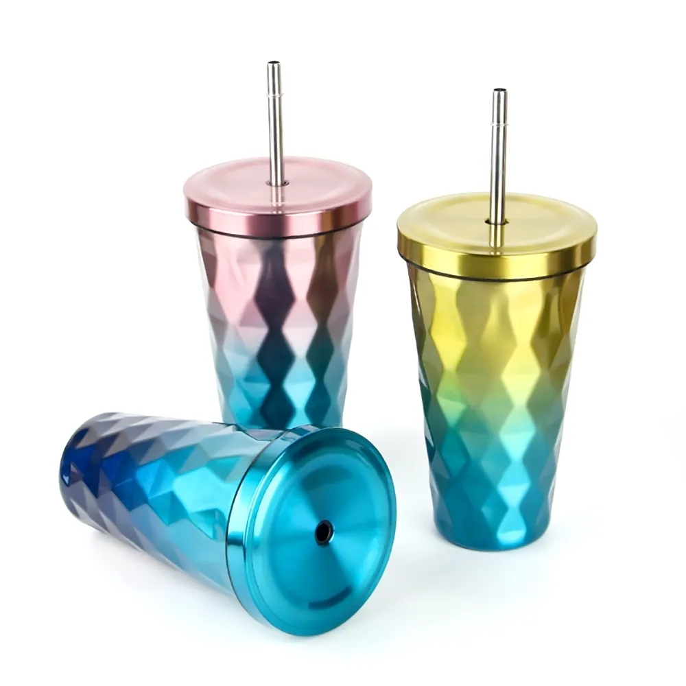 Thermal Straw Cup Coffee Mug Stainless Steel Stylish Ornament Cups