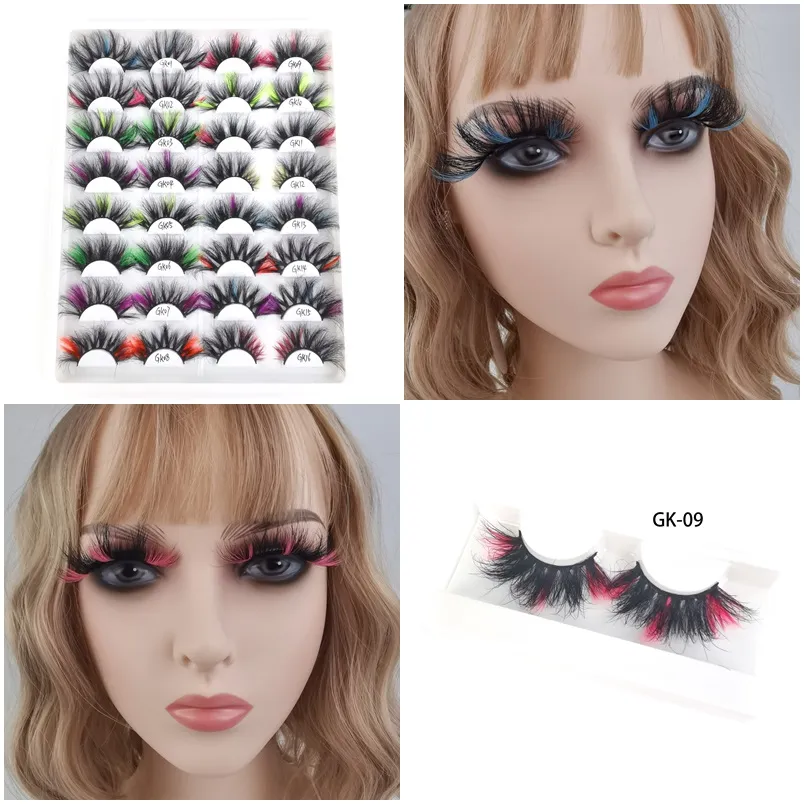 27~30mm Colored 3D Mink Eyelashes Dramatic Fluffy Volume False Eyelash Highlight on the End Cosplay Costumes Full Strip Lashes Makeup