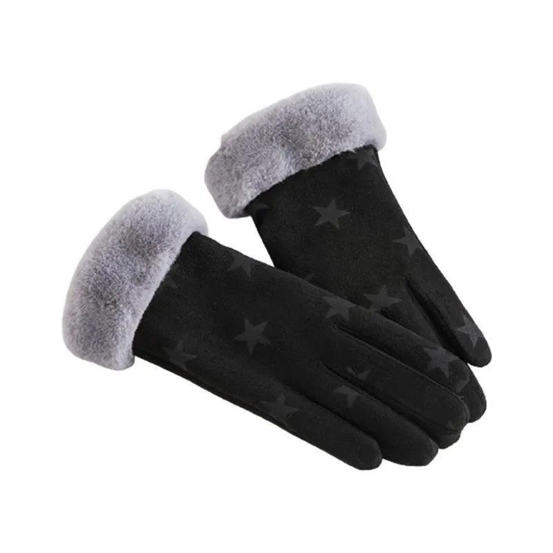 Five Fingers Gloves Warm Winter Ladies Full Finger Genuine Leather Men Mitten Fur Real Cashmere For Women T1C0258D