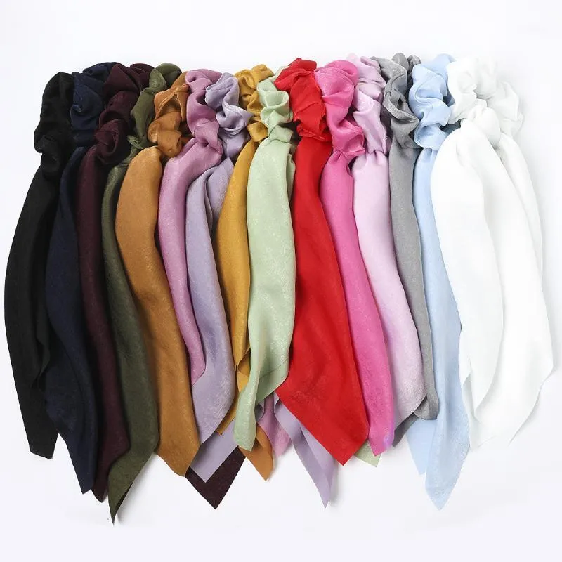 15st / set nya kvinnor lång silke satin elastiska hårband hästsvans hållare scrunchie tjejer huvudband grossist hår tillbehör1