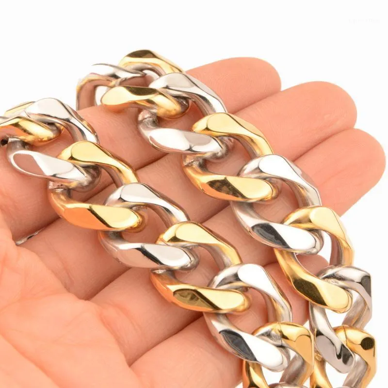 Tung rostfritt stål Silver ColorGold Cuban Curb Chain Biker Smycken Mens Unisex halsband eller armband Bangle 7-40 "Xmas Gift1