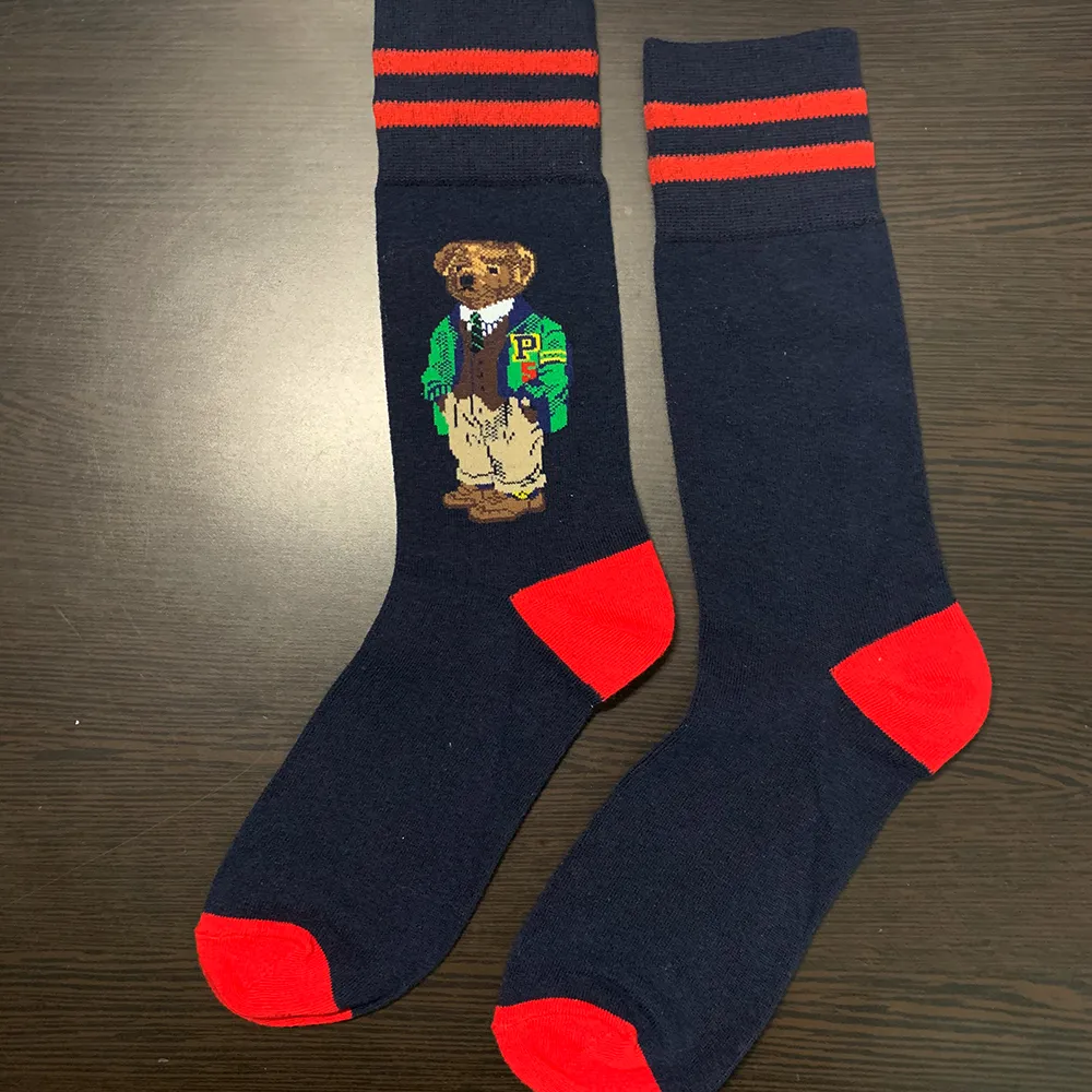 Polo Bear Sock 2-Pack Fashion Cartoon Chaussettes mignonnes Harajuku Femmes Chaussettes en coton extensible avec Web Ankle Sock Hipster Skatebord Ankle F241T