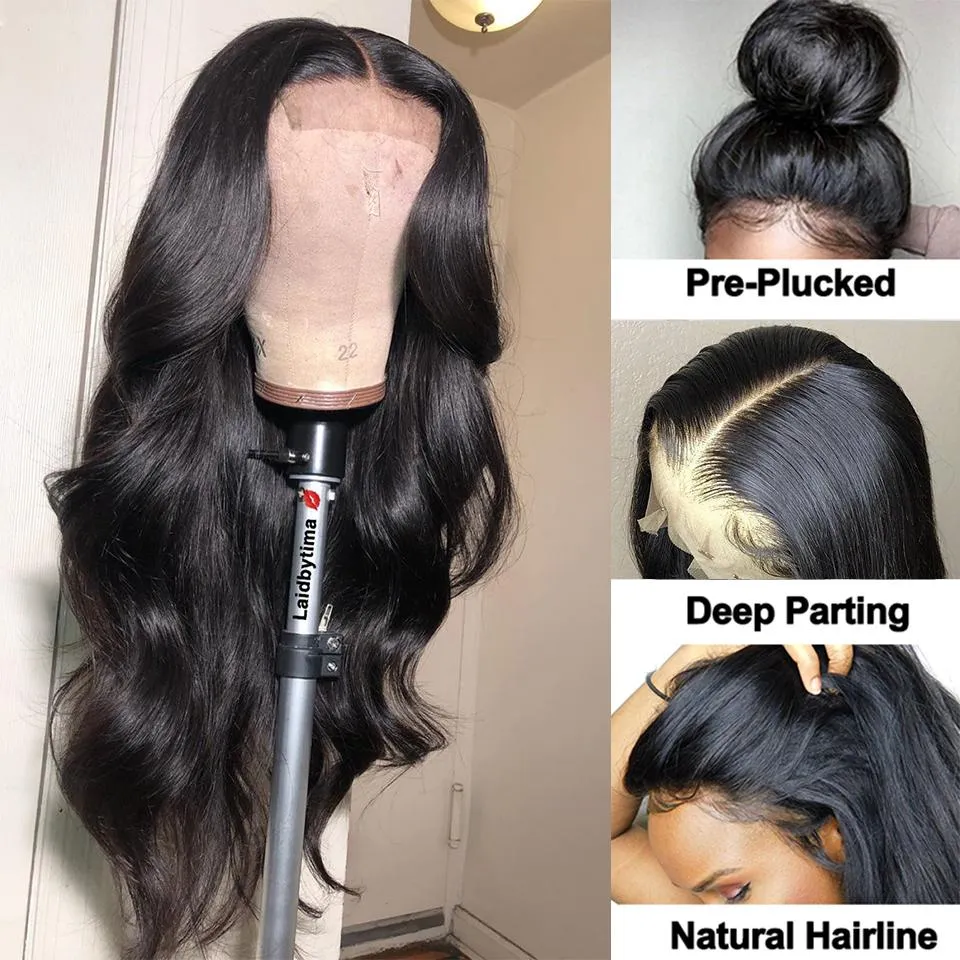 150% Density Lace Front Wigs Pre Plucked Brazilian Virgin Straight Body Kinky Curly Water Transparent 4x4 Human Hair Loose Deep Swiss Lace Closure Wig