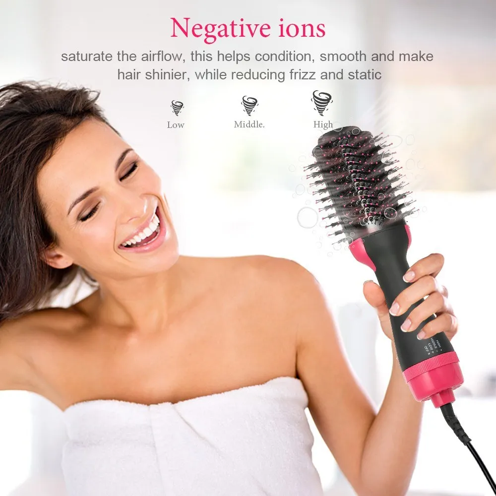 Multifunktionell hårtorkvolumizer Salong Hot Air Hair Brush Roller Comb Negativa joner Curler Rättare