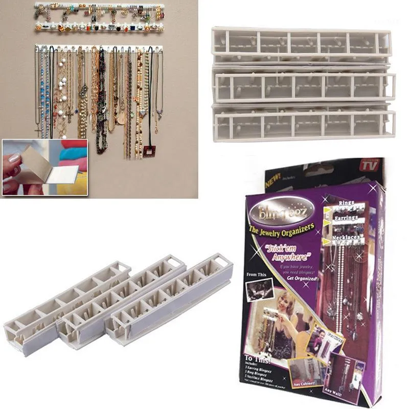 Ganci Rails Storage Organizer Shelf Sticking 9Pcs/Lot Supporto multiuso per espositore Gancio per gioielli Collana per montaggio a parete1