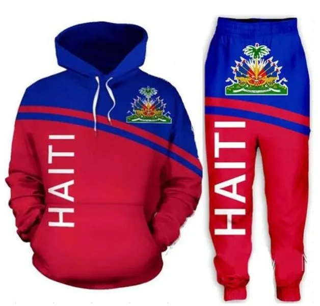 Grossist--Nytt mode män/kvinnor HAITI landsflagga tröja joggare Roliga 3D-tryck unisex huvtröjor+byxor @066