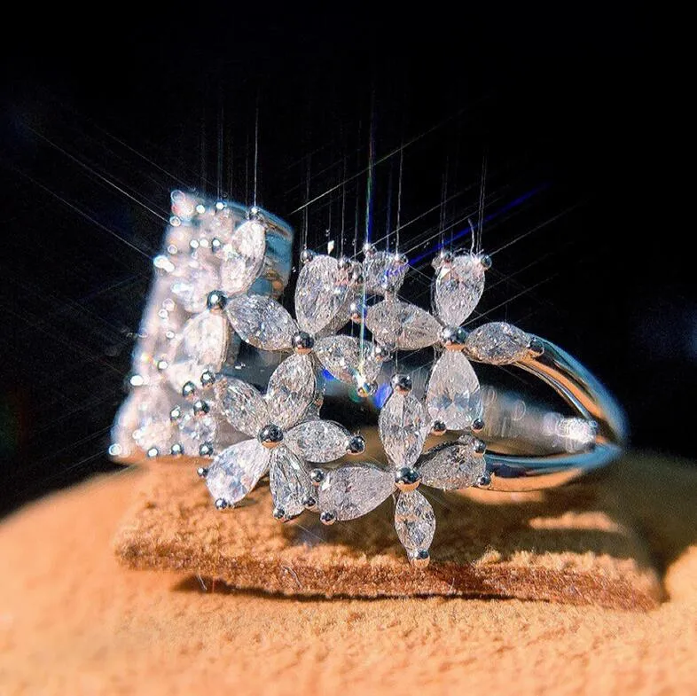 Ankunft Funkelnder Luxusschmuck 925 Sterling Silber Marquise-Schliff Moissanit Diamant Party Damen Hochzeit Blattband Ring_voghion.com