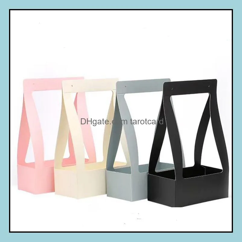 Portable Flowers Boxes Paper Flower Basket Florist  Flower Carrier Holder Home Decoration Wholesale