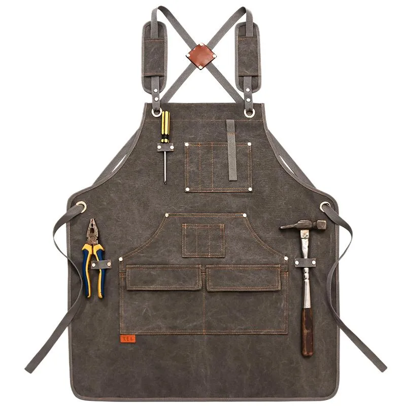 BBQ Canvas Avental Bib Chef Kitchen Aventais para Mulheres Homens Painter Barista Barman Bolsos Home Barber Cafe Restaurante Tool