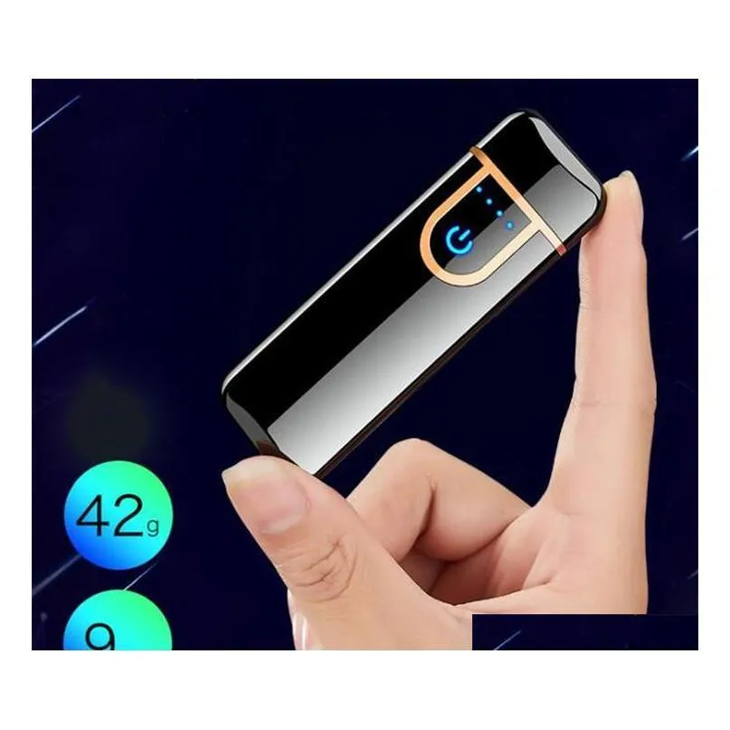 christmas gift creative novelty electric touch sensor cool lighter fingerprint sensor usb rechargeable portable windproof lighters hot