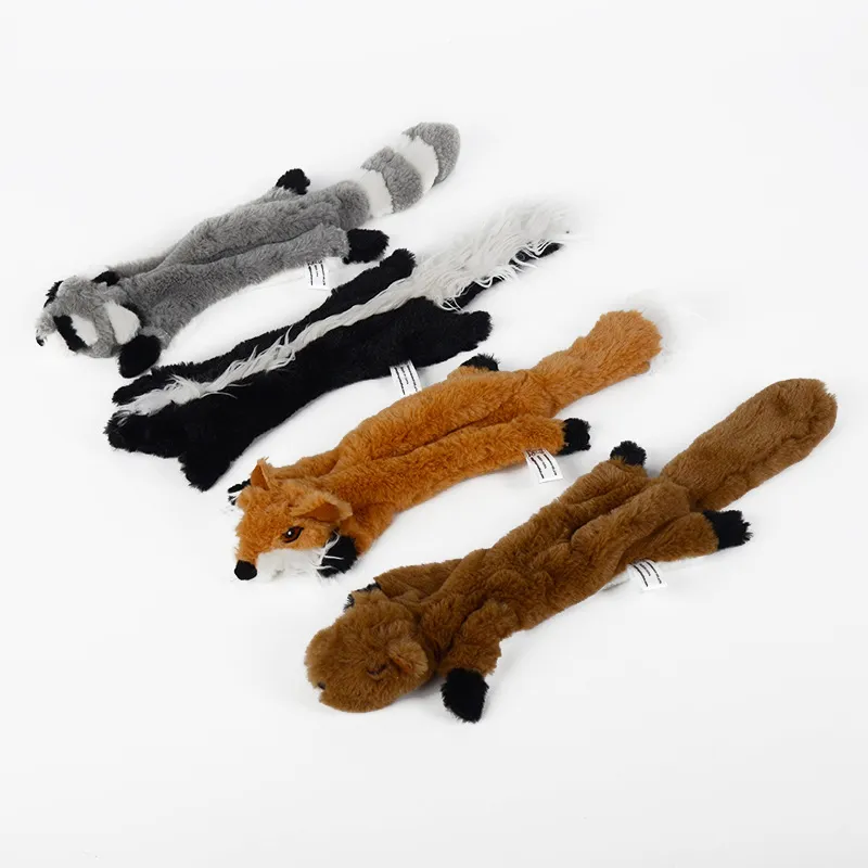 Stuffingless Dog Toys Stuffing Free Chew Toys Set with Squirrel Fox Skunk and Raccoon Squeaky Plush Dog Toy for Medium and Large Dog