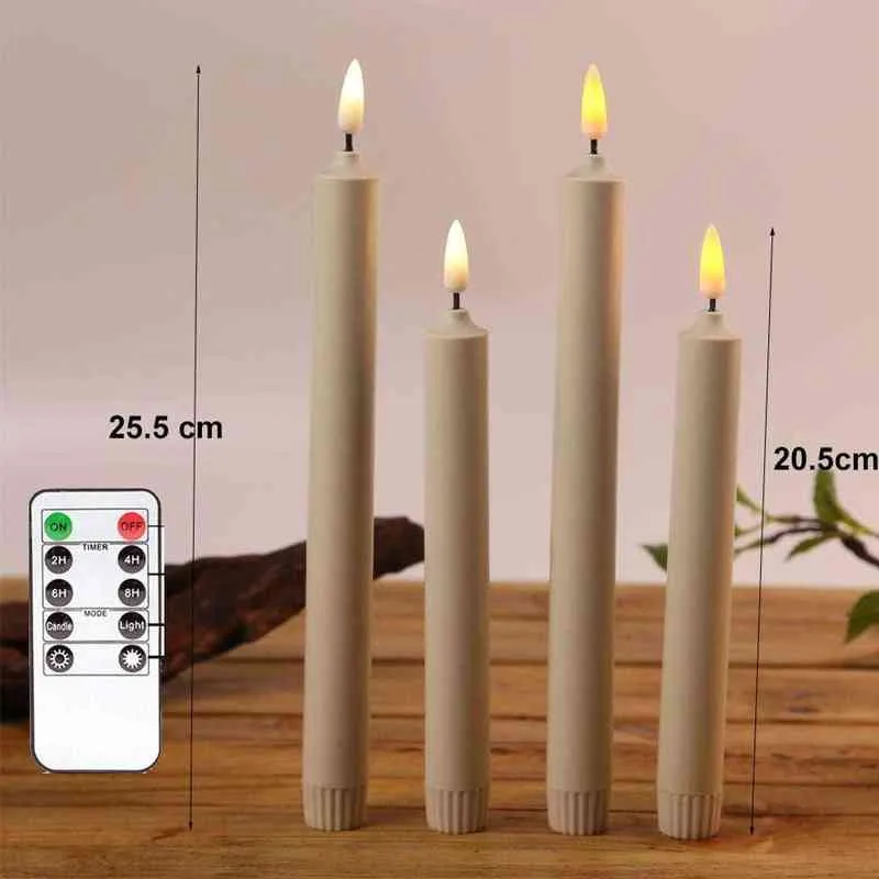 Pack of 6 Yellow Flickering Remote LED Taper Candles,20.5 cm/25.5 cm PLastic Timer Warm White Battery Operated Candlesticks H1222