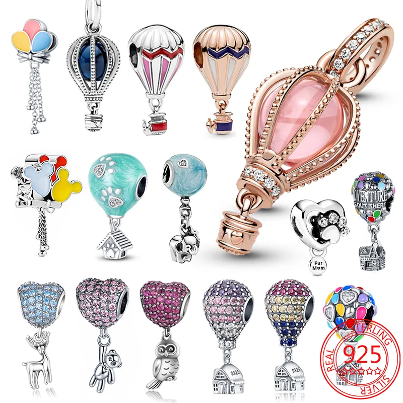 Sparkling Pink Hot Air Balloon Dangle Charm 925 Silver Fit Pandora 925