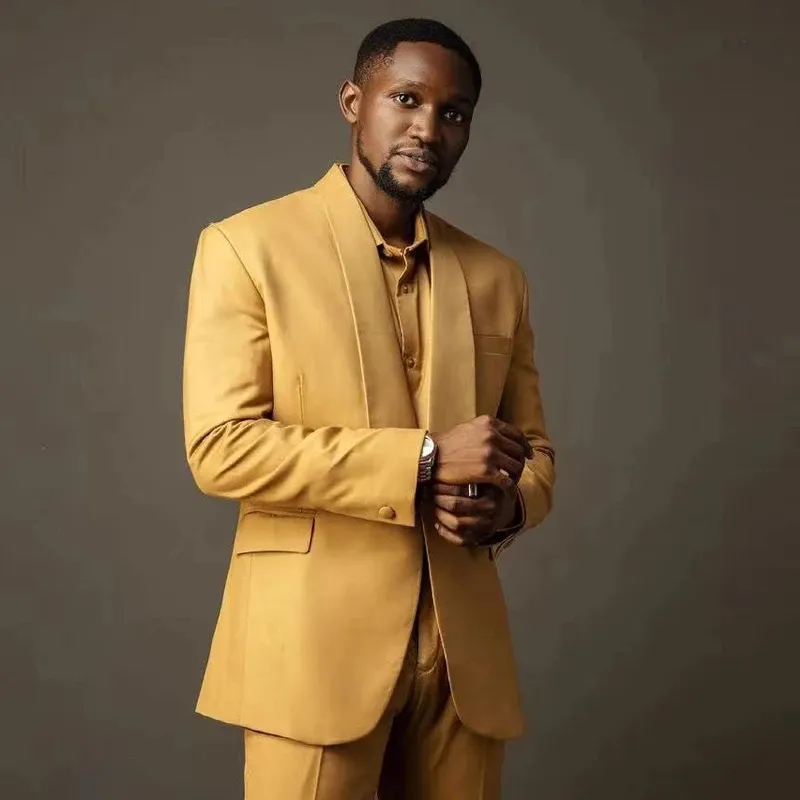 結婚式のためのゴールドメンズタキシードスーツ クラシックフィット