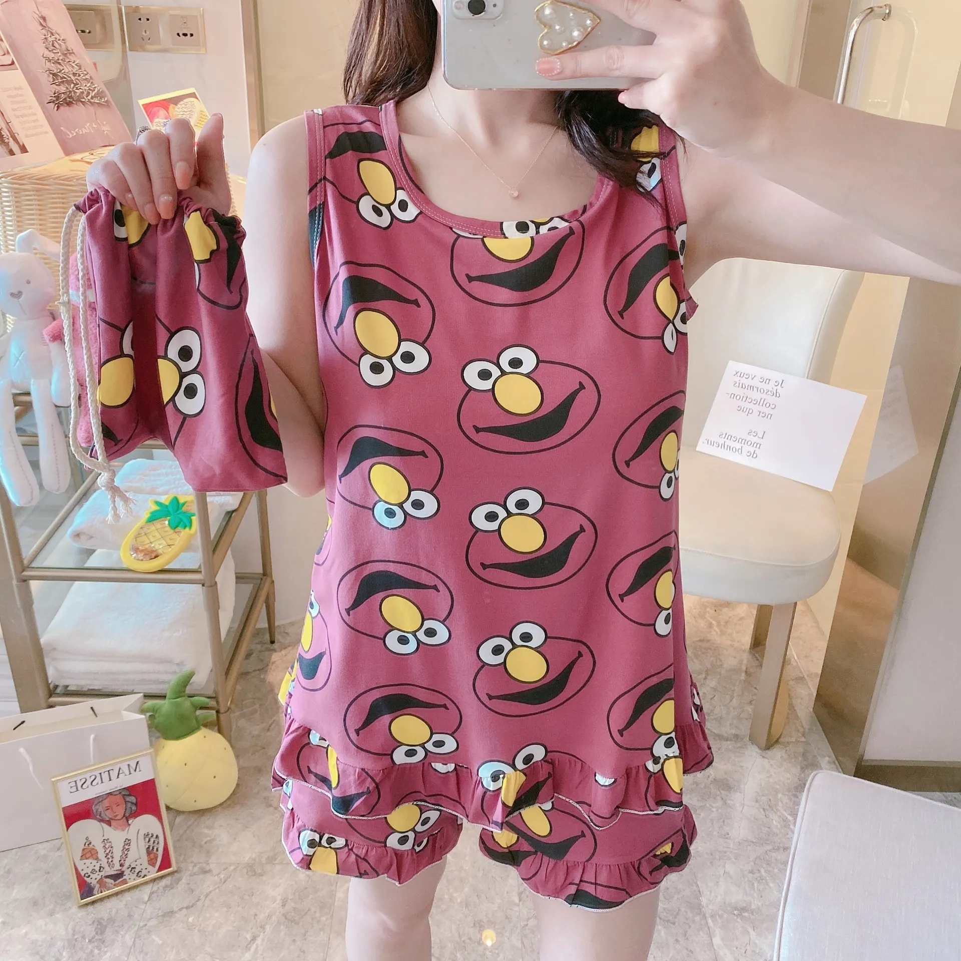 2019 новый сладкий хлопок женские пижамы животных печать маленький кот крытый одежда домашний костюм пижамы зимняя пижама женщина пижама y200708