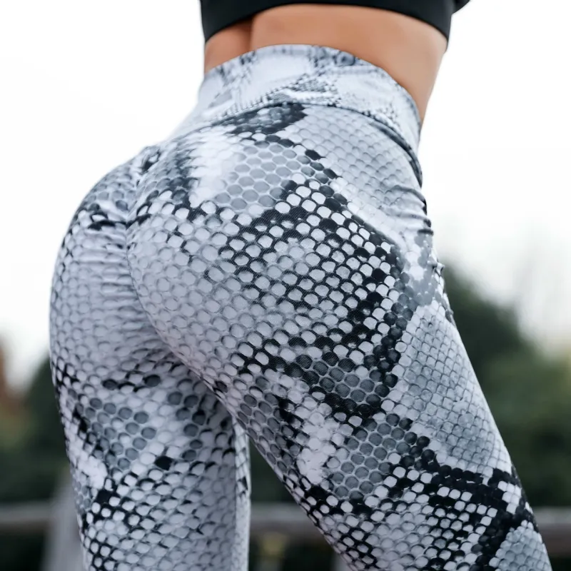 Le donne stampano le ghette push-up di fitness a vita alta legging i pantaloni di allenamento le ghette stampate della pelle di serpente femminile di modo più il formato LJ201006