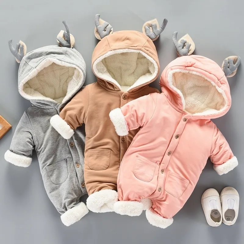 Sueur Nouveau-né Hiver Jumpsuit Animal Oreille Bébé Vêtements D'hiver Enfants Chaud Barboteuses Manteau Bébé Garçons Filles Snowsuit Infant Salopette LJ201007