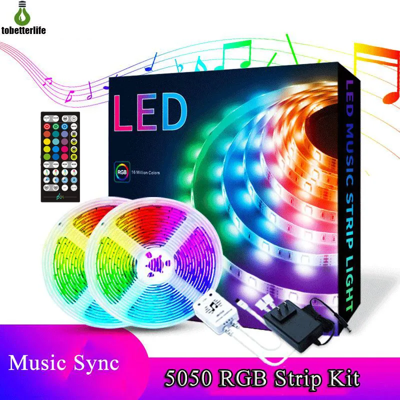 5m 10m RGB LED Luz de Luz 12V 5050 Flexible LED tira luz com controlador de música para TV de festa de volta decoração para casa