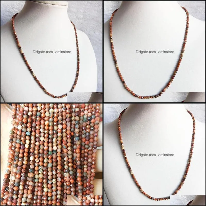 Chains 3MM Faceted Red Blood Brecciated Jasper Necklace Shiny Natural Stone Chain Chocker Beaded Mother Daughter