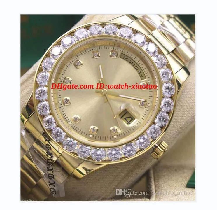 Luxe horloges 2022 herengeel gouden wijzerplaat groter diamant bezel horloge 18338 automatische mode merk herenhorloge polshorloge