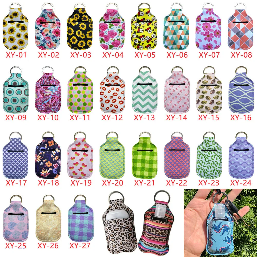 30 ML Draagbare Hand Sanitizer Flessen Houder Sleutelhanger Tassen Neopreen Sleutelhanger Tas Houder Hand Sanitizer Lotion Zeep Bulk Vloeistoffen Sleutelhanger Ringen