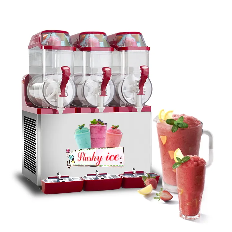 Kommersiellt kök 3x12L Tanks Red Ice Slush Machine, Margarita Smoothie Frozen Drink Cooling Beverage Maker