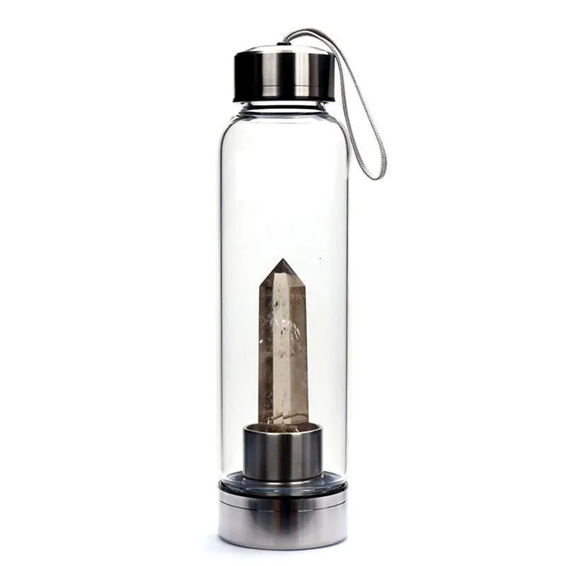 New Natural Quartz Gemstone Glass Water Bottle Direct Drinking Cup Glass Crystal Obelisk Wand Healing Wand Bottle With Rope Cup HH9-3682