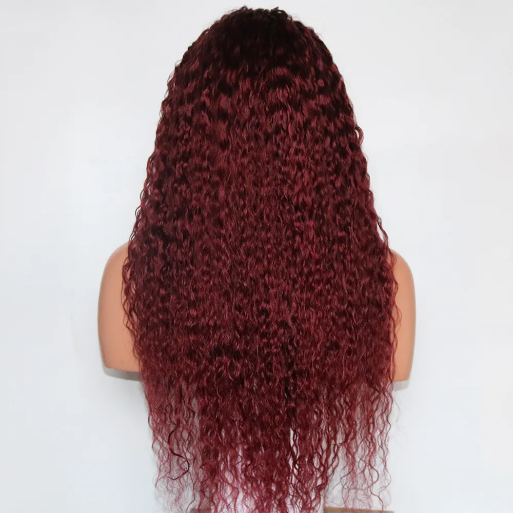 Brazilian Colored Human Hair Wigs 99j Afro Kinky Curly Lace Front Human Hair Wigs Red Human Hair Lace Frontal Wig Pre Plucked