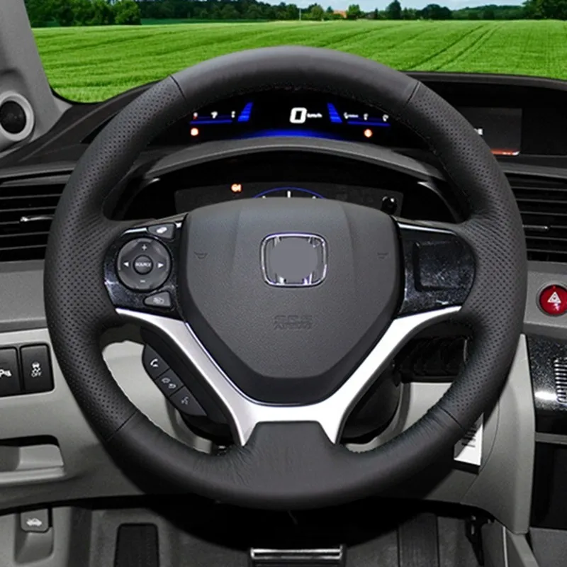 Premium Black PU Leather Car Steering Wheel Cover for Honda Civic 2012 2015