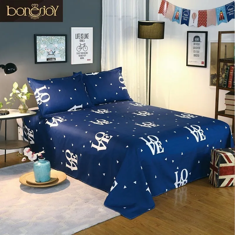 Bonenjoy Blaue Farbe Bettlaken 3-tlg. King-Size-Bettlaken-Set für Queen-Size-Betten, Bettlaken mit Buchstabendruck und Kissenbezug 201113