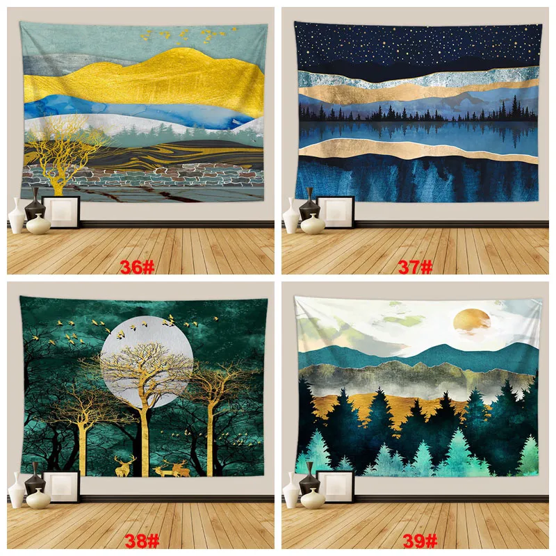 Landscape Painting Tapestry Polyester Scenic Background Tapestry Art Wall Hanging Decor Craft Beach Towel Hanging Cloth Customized VTKY2343