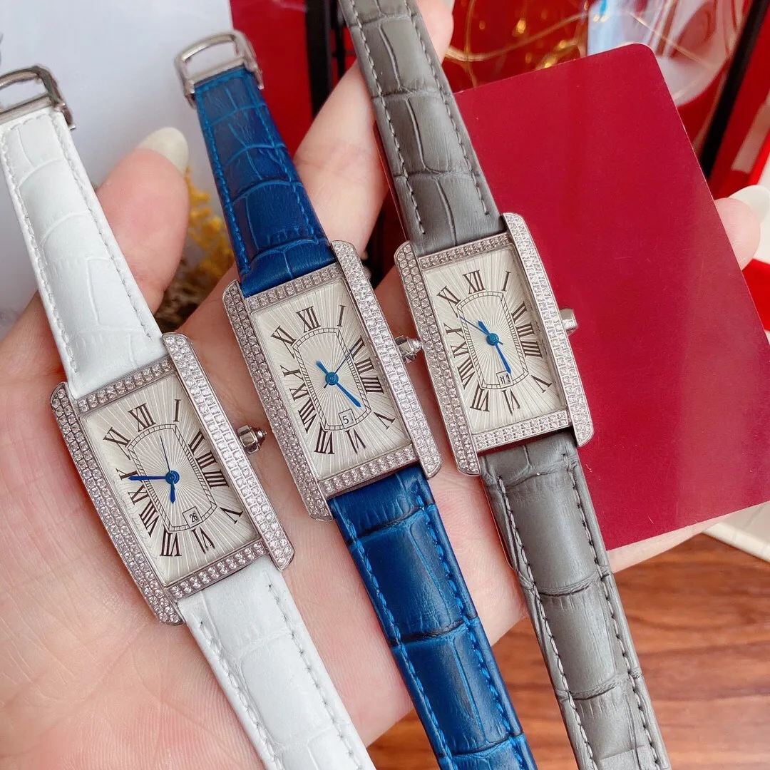 Top-Qualität geometrische rechteckige Uhr Frauen Edelstahl Strass Quarz Armbanduhr weibliche römische Zahl Uhr 23mm