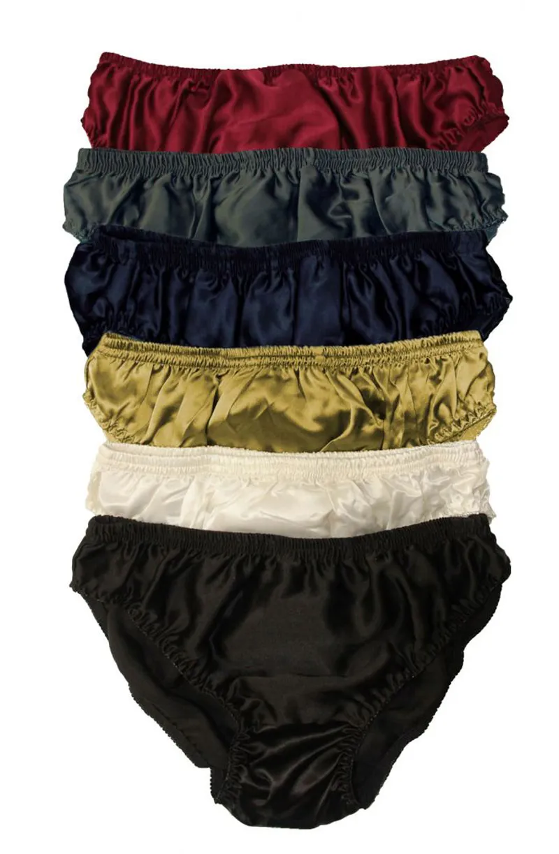 Men Panties 6 Pairs 100% Pure Silk Bikini Briefs Sexy Underwear Underpants Size US S M L XL XXL(W28"-46")