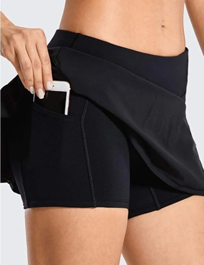 Womens Pleated Tennis Skirt Workout With Back Waist Pocket And