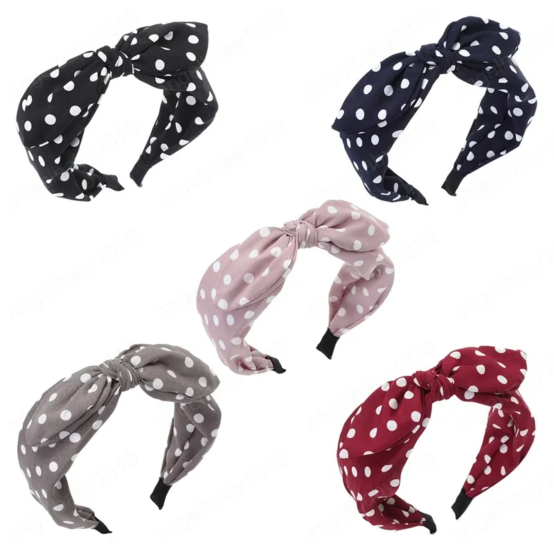 Kaninöron Hårband Polka Dot Bezel Hårhopp för Kvinnor Topp Knot Hårbåge Huvudband Mode Hårtillbehör