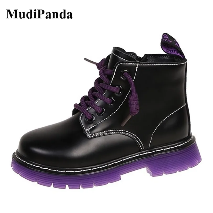 MudiPanda enfants hiver Martin bottes pour enfants filles chaussures enfant en bas âge garçon Plus velours chaud cuir 4 5 6 8 10 12 ans 211227