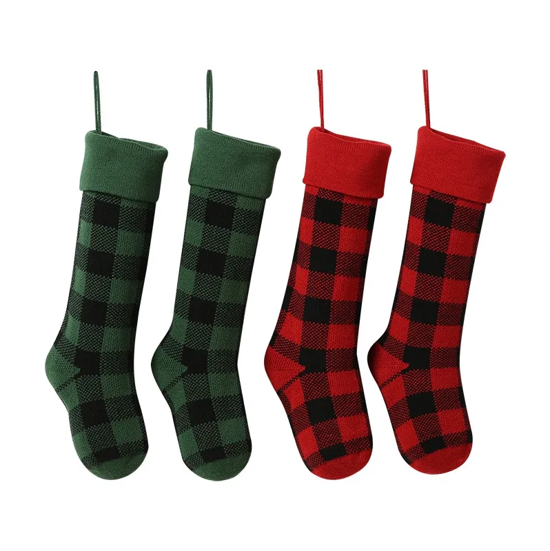 Santa Claus Present Plaid Stocking Sticka julstrumpor Juldekorationer Plaid Socks Barn godis Presentförvaring Väskor EEA2145