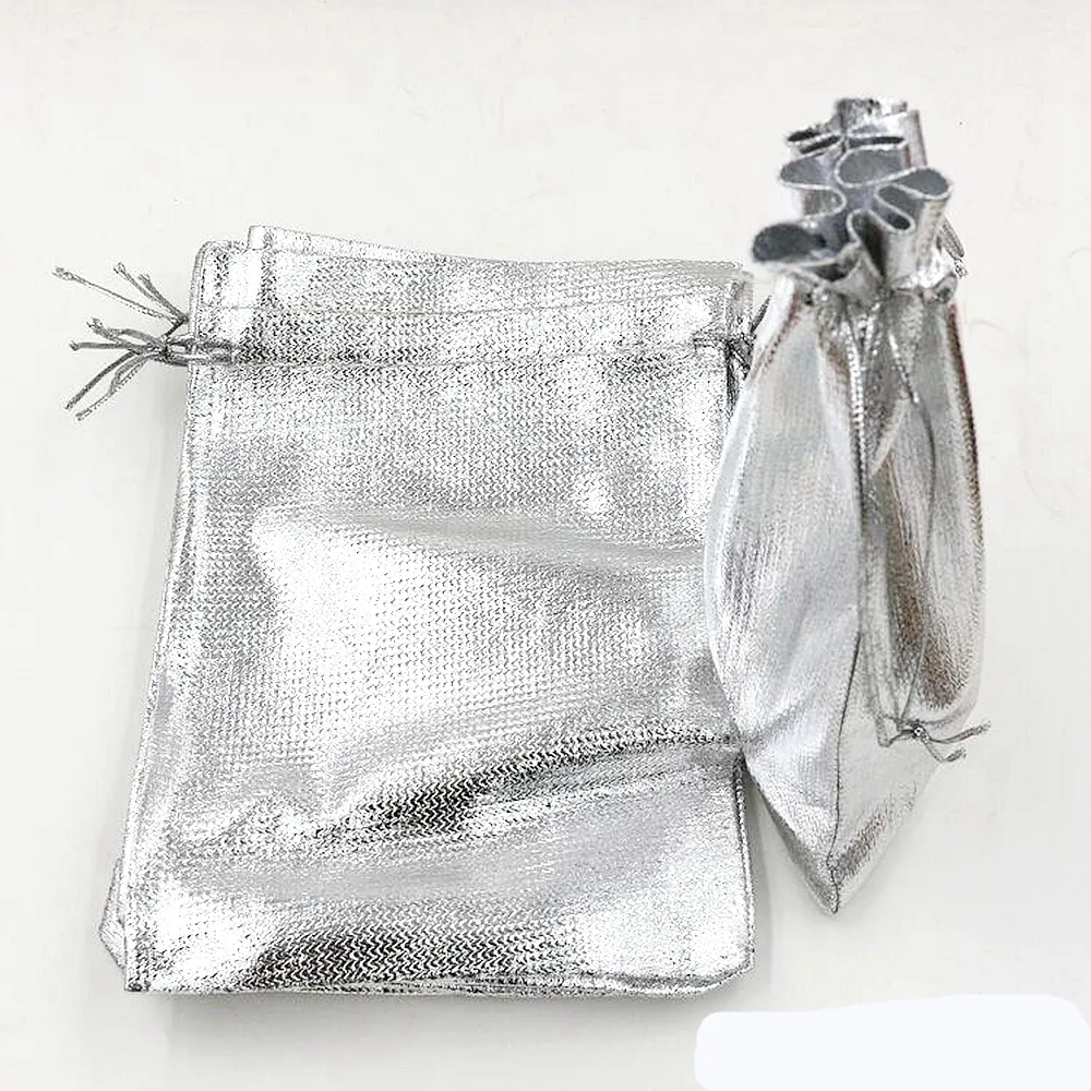 100pcs Silver Plated Gauze Satin Jewelry Bags Jewelry Christmas Gift Bag 7X9cm 9x12cm 11x16cm 13x18cm (ab706)