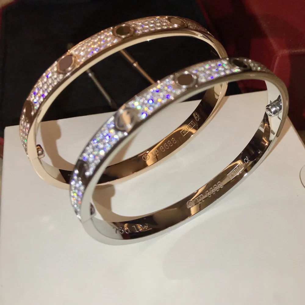 Top Fine Brand Pure Sterling Sier Jewelry for Women Screwdriver Thick Design Rose Gold Diamond Love Bangle Wedding Engagement Screw Bracelet