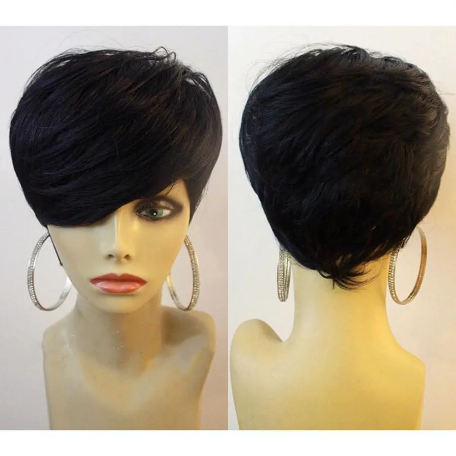 Brazylijskie remy krótkie proste ludzkie włosy peruki dla czarnych kobiet części Brak koronkowe peruki z grzywką