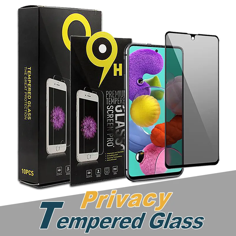 iPhone 14 14 13 12 Pro 11 XS Max Privace Tempered Glass Samsung Note 20 A71 A53 5G 소매 패키지를위한 Spy Screen Protector