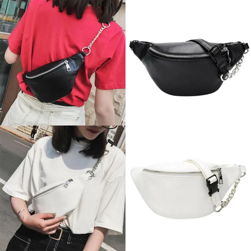 Blanc noir mode 2020 femmes taille sac chaîne ceinture Style cuir poitrine sacs haute qualité sac banane taille jambe sac épaule mini